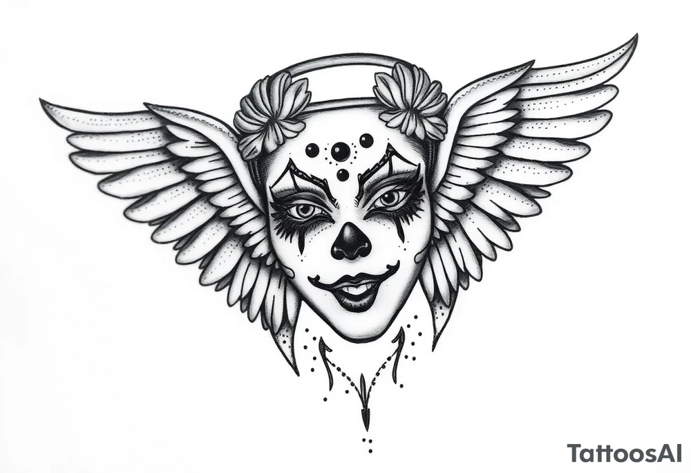 Chicana beautiful clown makeup angel wings tattoo idea