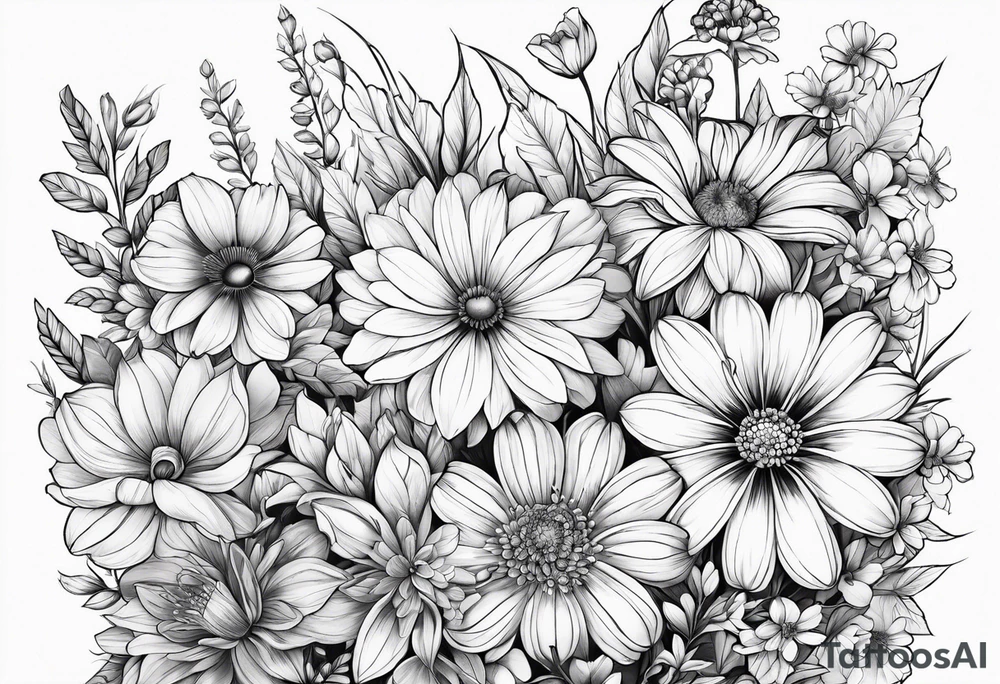 Wildflowers, smaller, vertical , half sleeve tattoo idea