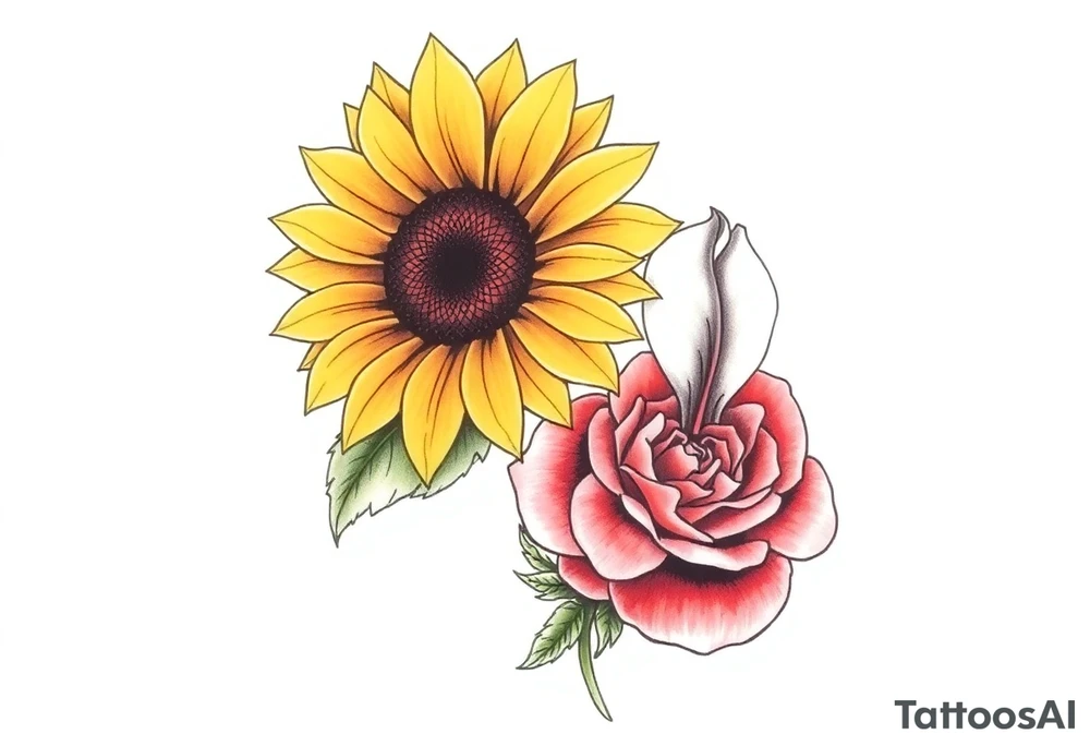 Sunflower,iris and a Rose flowers tattoo idea