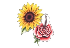 Sunflower,iris and a Rose flowers tattoo idea