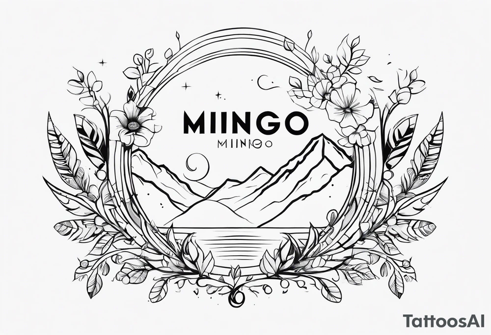 Create a Fine Line tattoo made out of the name Mingo and very pretty but hide the name in the image tattoo idea