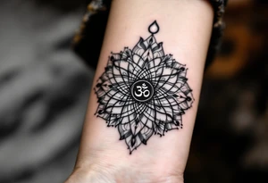 sacred flower of life with om in the middle tattoo idea