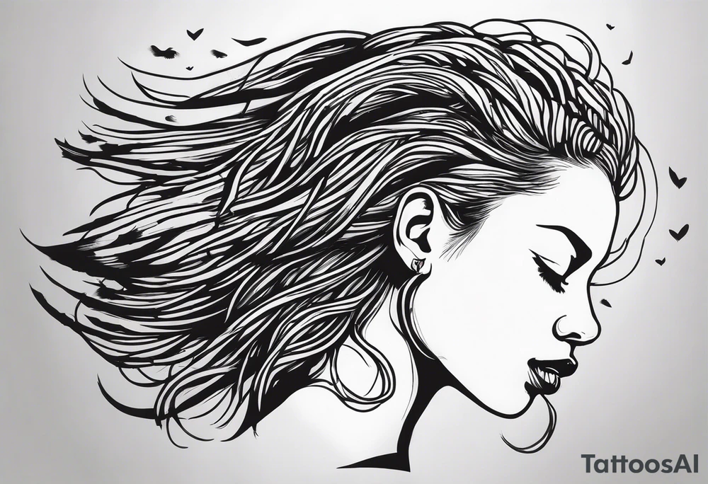 Draw a women head with real dread locks flying in the air tattoo idea