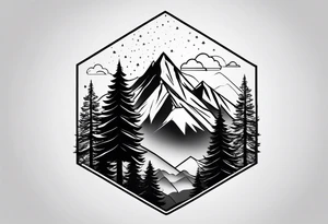 mountain with trees in hexagon tattoo idea