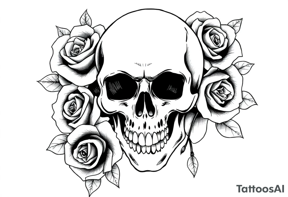 skull and roses tattoo idea