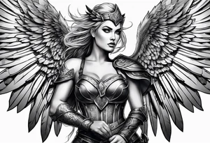 The full body of a Valkyrie with wings tattoo idea