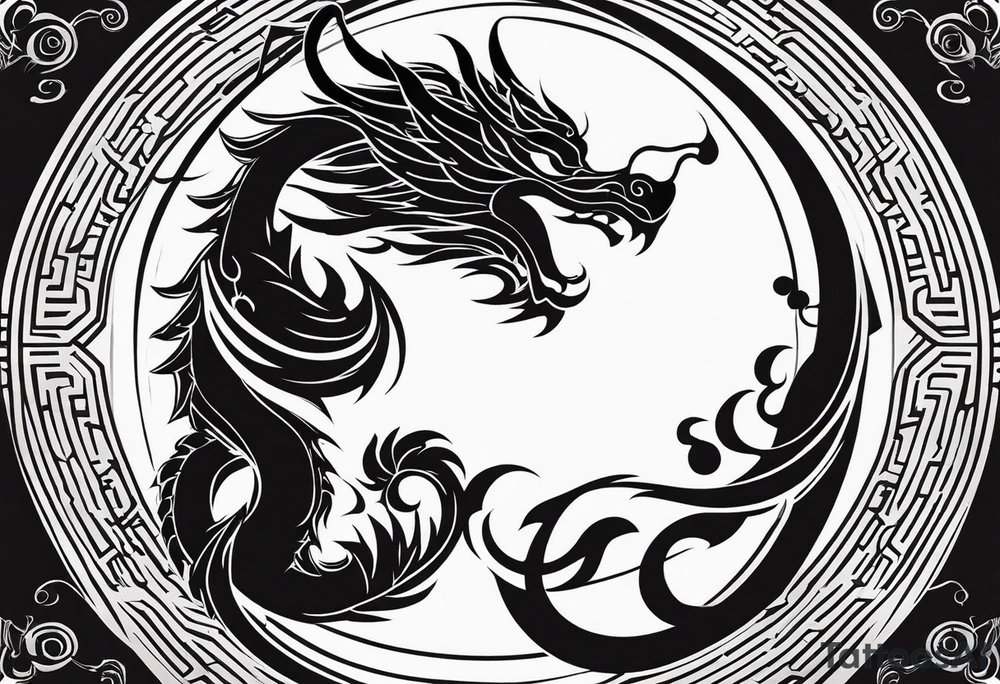 For a Gen Z-inspired dragon and phoenix tattoo, think of a clean, minimalist design that combines symbolism with bold, sleek lines. Imagine a dragon and phoenix spiraling together in a yin-yang-inspired layout. The dragon has a slightly abstract, modern shape, with sharp, flowing lines to show power, resilience, and wisdom, while the phoenix is rendered with sweeping curves and minimal detailing, symbolizing rebirth, growth, and transformation.

Both creatures should interact harmoniously, representing balance and duality. To keep it meaningful, focus on line work rather than intricate shading—clear, open spaces allow the tattoo to feel light and energetic. Adding small symbols, like stars or a faint galaxy backdrop, can enhance the "rising from ashes" and "strength through challenge" themes. This design will appeal timelessly while resonating with Gen Z’s love for symbolism and simplicity. tattoo idea