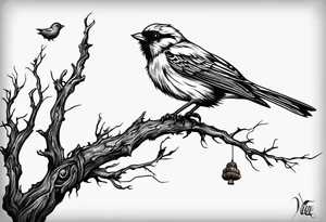 branch of a dead tree with dead birds tattoo idea