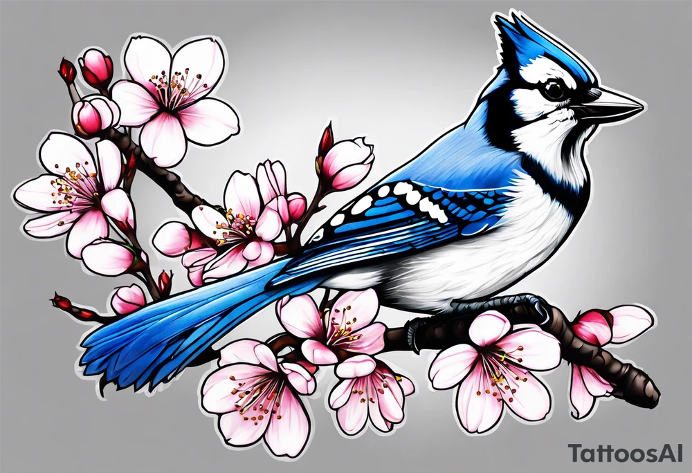 Blue jay on cherry blossoms tattoo for arm tattoo idea