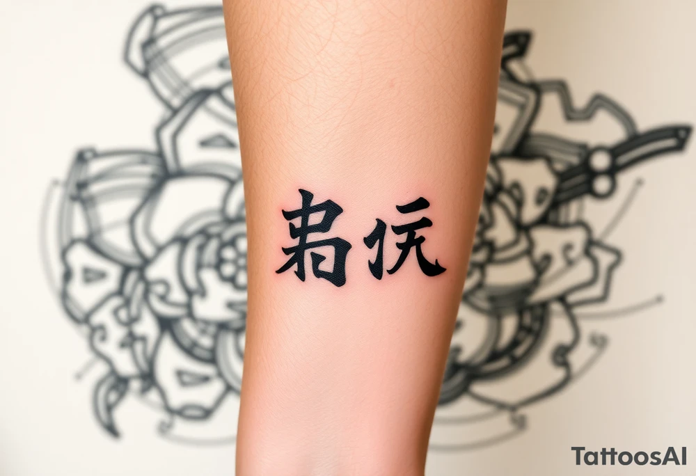two kanjis on forearm with a backgrounf tattoo idea