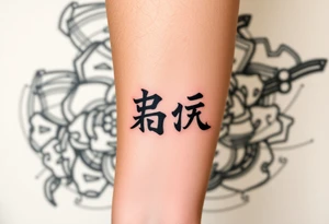 two kanjis on forearm with a backgrounf tattoo idea