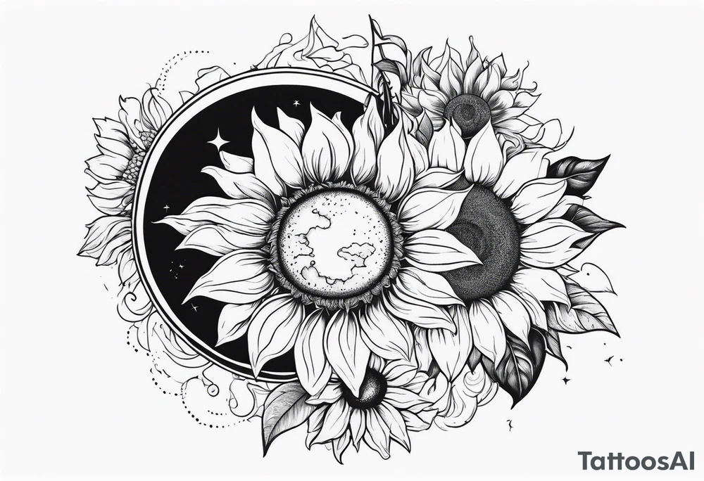 Sunflowers sun and moon tattoo idea