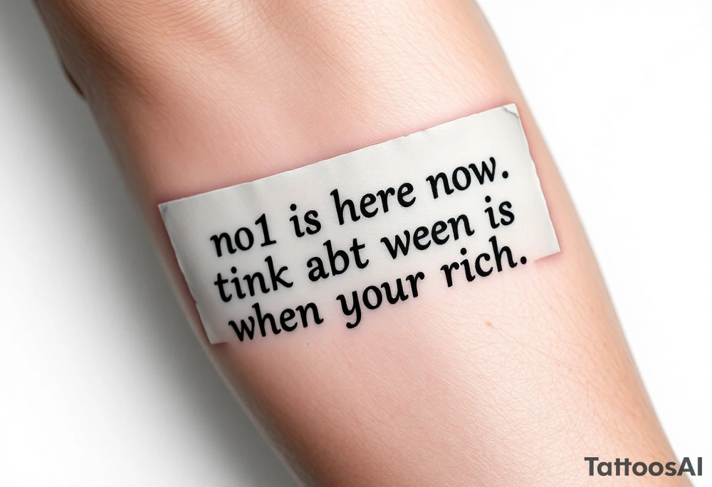 a piece of paper saying “no1 is here now think abt it when your rich” tattoo idea