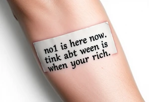 a piece of paper saying “no1 is here now think abt it when your rich” tattoo idea
