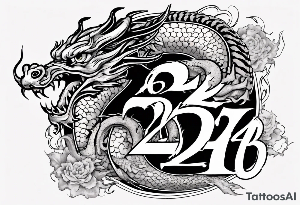 Number 24 with a Chinese dragon around it tattoo idea