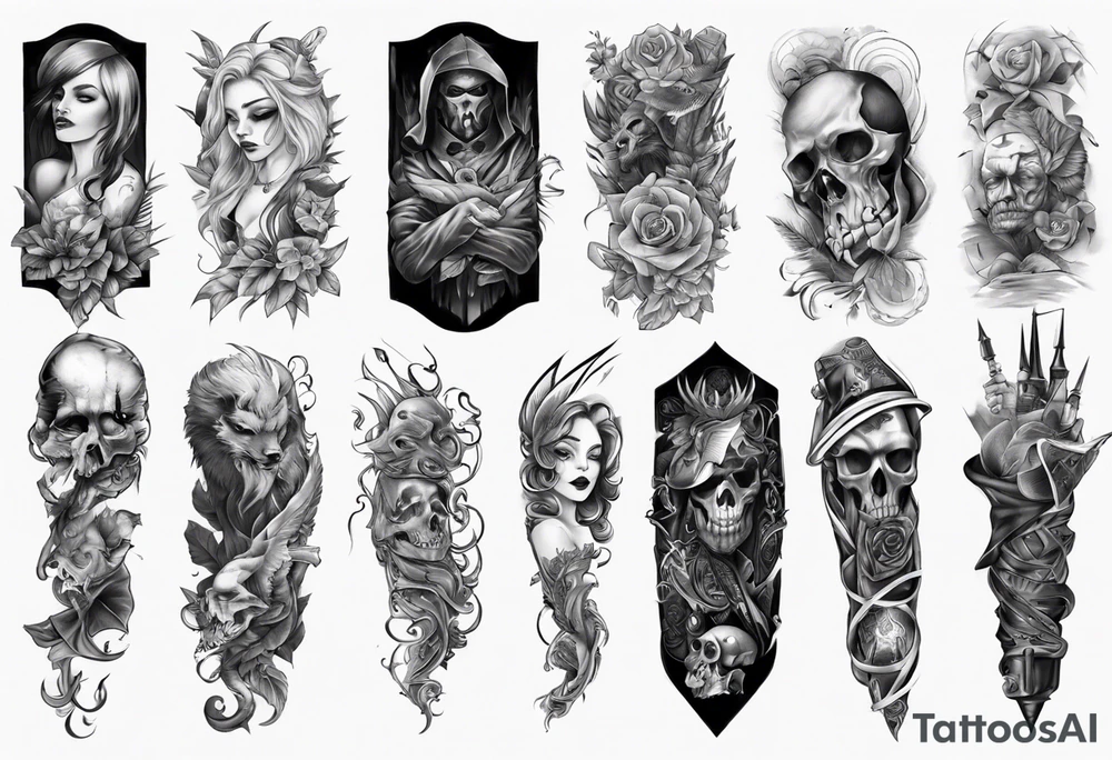 full arm sleeve tattoo
betrayal theme tattoo idea