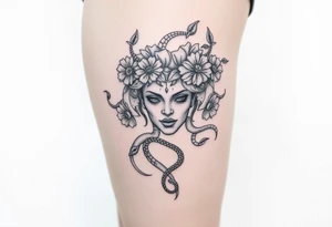 Medusa head flowers snakes tattoo idea