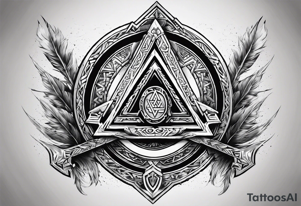 Valhalla stairs sword shield axe Valknut tattoo idea