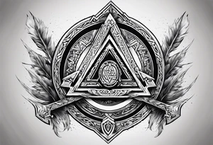 Valhalla stairs sword shield axe Valknut tattoo idea