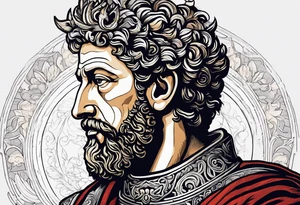 Marcus Aurelius looking toward the observer in a 45 degree angle, with only half his face shown tattoo idea