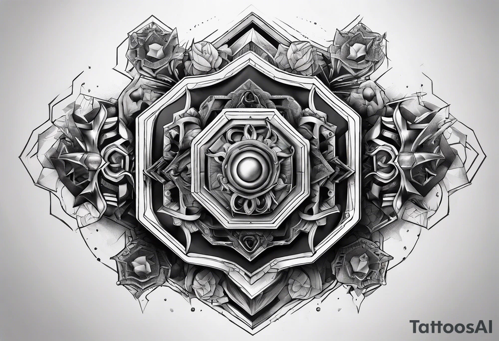 hexagon chest vertical tattoo idea
