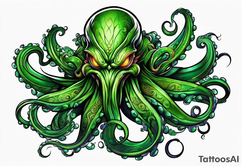 Electric octopus peaceful green goblin tattoo idea