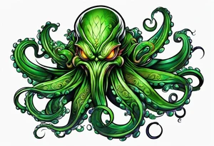 Electric octopus peaceful green goblin tattoo idea