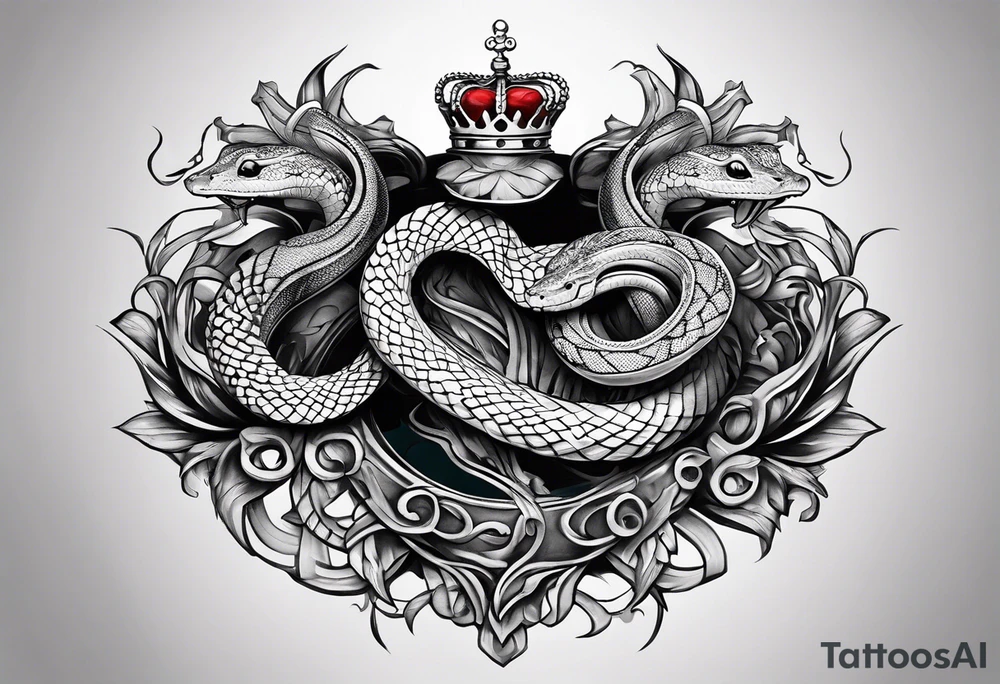 snakes interwoven on a crown tattoo idea