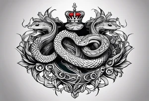 snakes interwoven on a crown tattoo idea