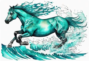 a turquoise water horse running through crashing waves tattoo idea