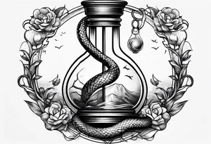Snake surrounding an hourglass AND a thunder tattoo around forearm tattoo idea