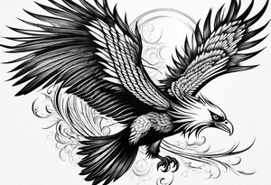 elegant long feathered phoenix
 in flight tattoo idea