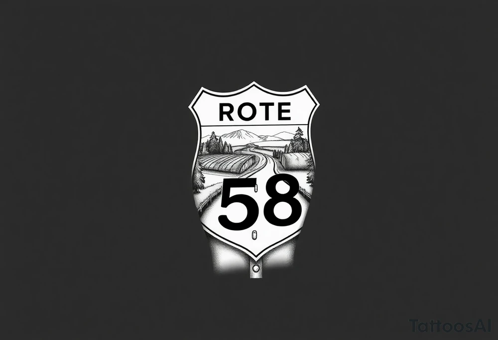 Arm sleeve State Route sign 558, with trees all around and farm in background, road w/ view tattoo idea