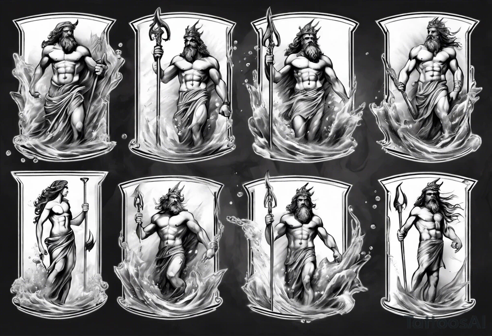realistic poseidon greek mythology tattoo idea