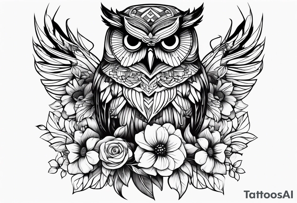 Flower Bouquet with an owl tattoo idea