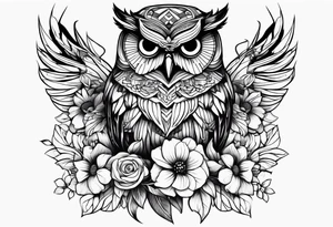 Flower Bouquet with an owl tattoo idea