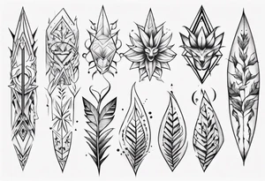 full arm tattoo. pointy leaves and geometric shapes tattoo idea