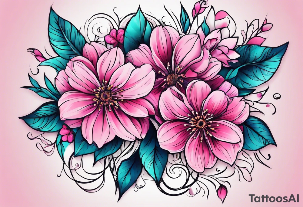Pink flowers hand tattoo tattoo idea