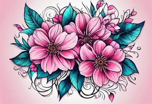 Pink flowers hand tattoo tattoo idea