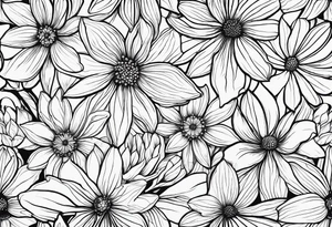 fine line wildflowers - white background, clean background, no skin tattoo idea