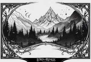 Lord of the rings with Harry Potter incorporated but clear visual of both movies. Small and minimal. Something like the deathly hallows symbol made out of swords and wizard staff from LOTR tattoo idea