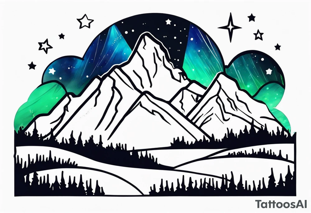 Aurora borealis with mountain and stars tattoo idea