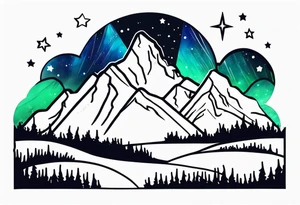 Aurora borealis with mountain and stars tattoo idea