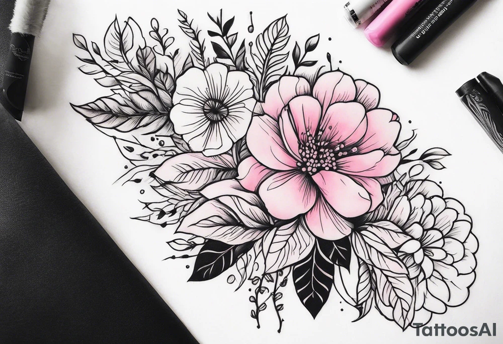 Upper arm sleeve pink flowers tattoo idea