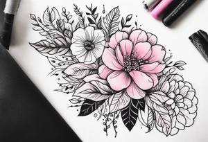 Upper arm sleeve pink flowers tattoo idea