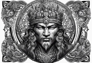 ancient god atlas ( young looking version ) surrounded by big chains and carrying the world top of his head tattoo idea