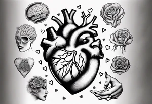 Heart and brain held by a woman's hand tattoo idea