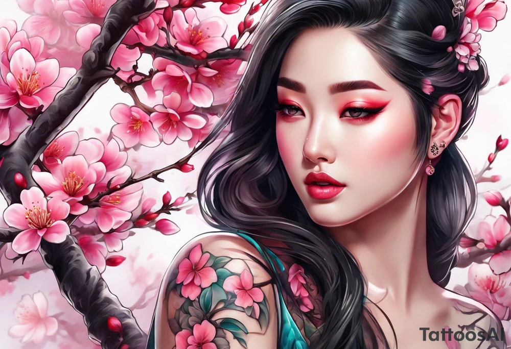 Vibrant, pink plum blossom tattoo idea