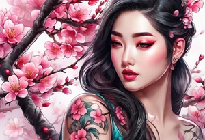 Vibrant, pink plum blossom tattoo idea