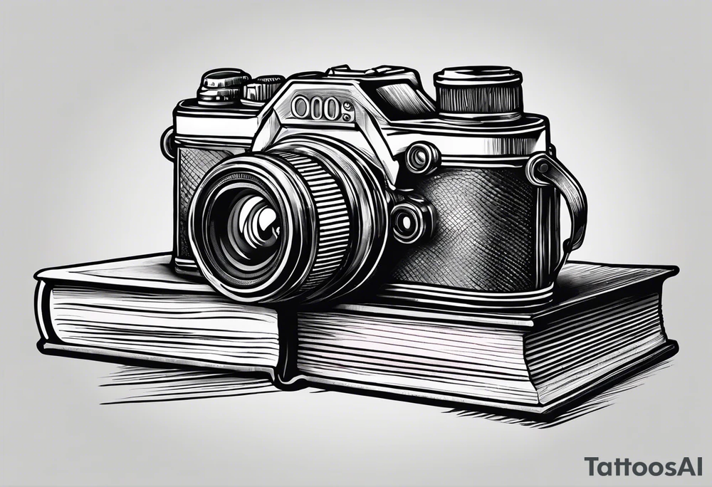 Camera on a stack of books tattoo idea